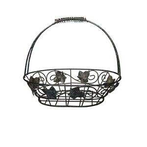 Decorative Wire Basket With Antique Green Leaf Accents Center Piece Egg Gather